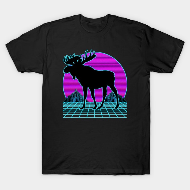 Moose deer Vaporwave Outrun Retro 80s Style T-Shirt by mohazain